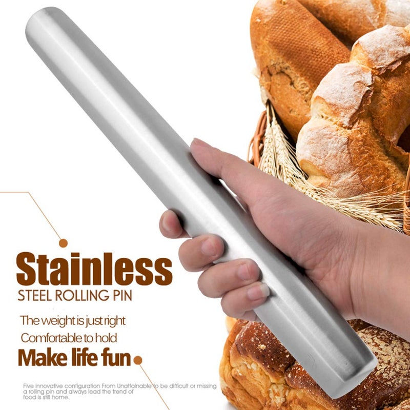 Hvanam Stainless Steel Rolling Pin Professional French Metal Dough Roller 15.75" Kitchen Baking Tools Supplies For Pizza,Pasta,Cake,Pastry,Ravioli,Fondant,Cookies - Image 2